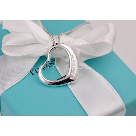 Tiffany & Co. Elsa Peretti Vintage Large Open Heart Pendant 27mm Necklace on 18" - Picture 2 of 8